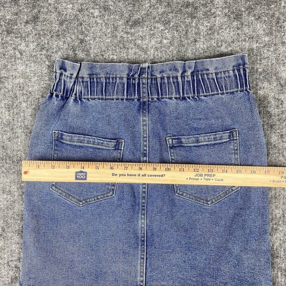 Vintage 90s Jean Denim Mini Skirt Women Medium Blue Paperbag Waist 90s - Picture 6 of 8